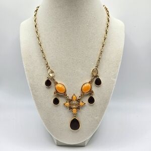 VINTAGE Monet Wood and Caramel Acrylic Beaded Necklace Dangle Teardrops